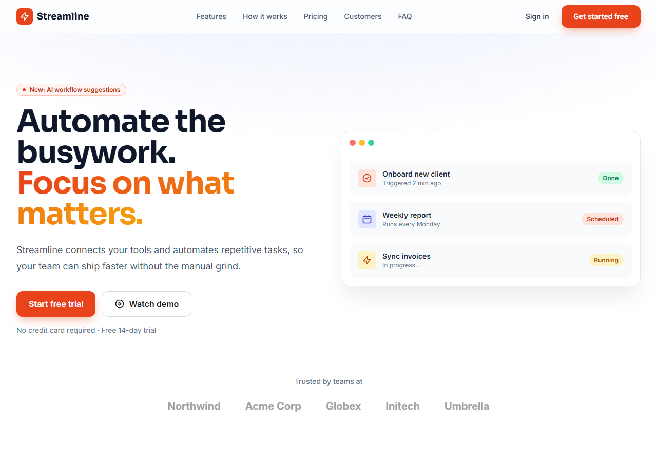 Streamline SaaS landing page screenshot